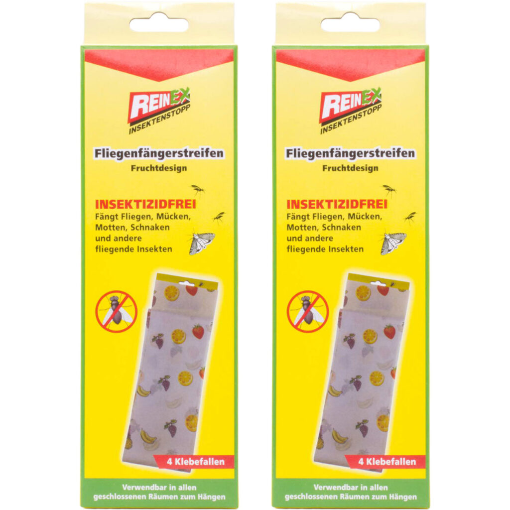 2er-Set Fliegenfängerstreifen Fruchtdesign, 4 Stck.