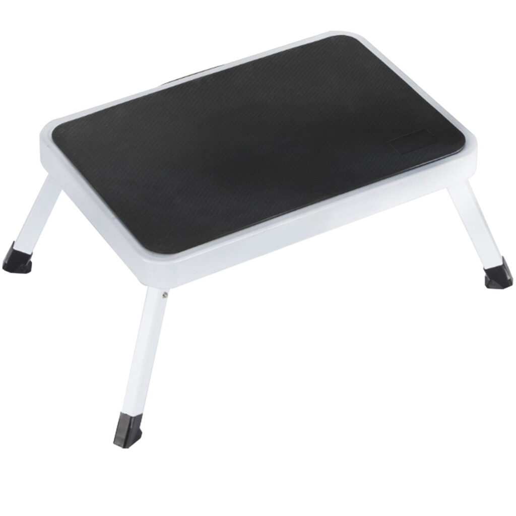 Rutschfester Klapptritt aus Stahl, mit Sicherung, belastbar bis 150 kg