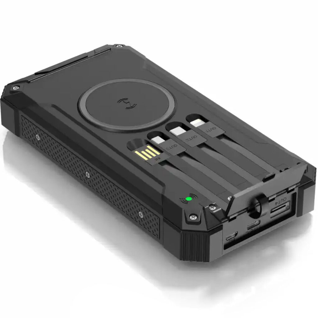 20.000 mAh Solar-Powerbank, kabelloses Laden & 4 integrierte Ladekabel