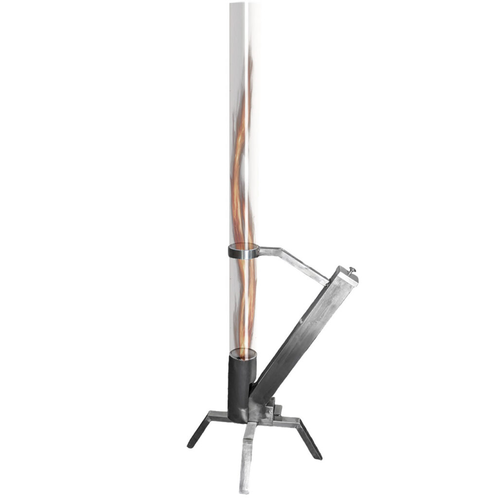 Glas-Feuerrohr mit Edelstahlgestell, H 132 cm Glas-Feuerrohr mit Edelstahlgestell, H 132 cm