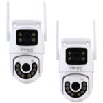 2er-Set Dual Lens IP Outdoor-Überwachungskamera, 355° mit Nachtsicht und Gegensprechen