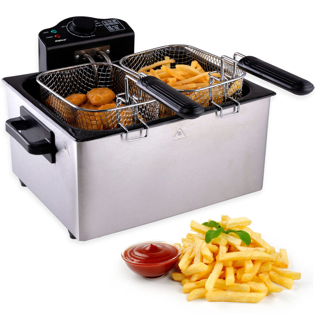 Fritteuse mit Doppelkorb, Edelstahl, 5 Liter, 2000 W