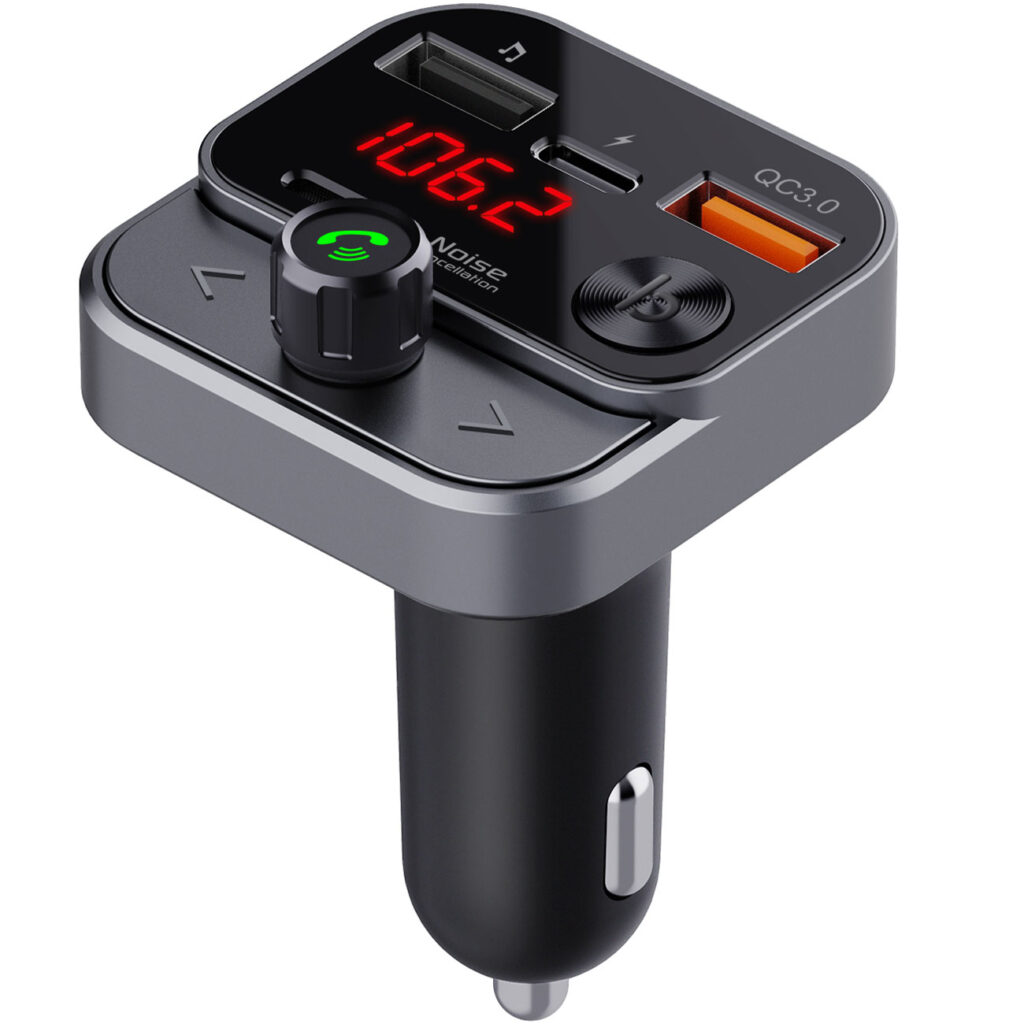 Bluetooth 5.3 FM Transmitter für Auto, Ladeadapter mit Bass-Boost & Freisprechfunktion