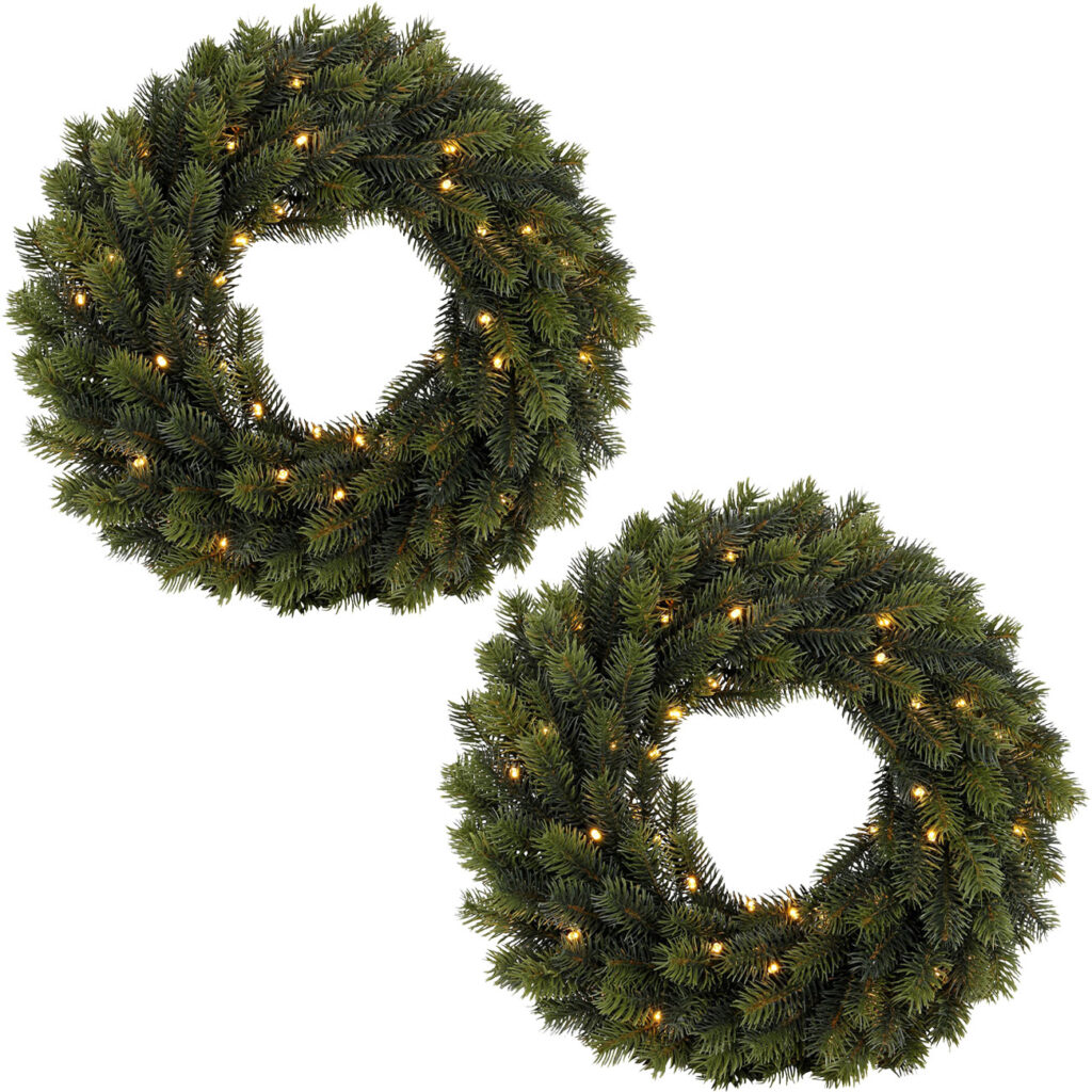 2er-Set LED Tannen-Kranz, Aussenbeleuchtung,Weihnachts-Deko, Ø40 cm