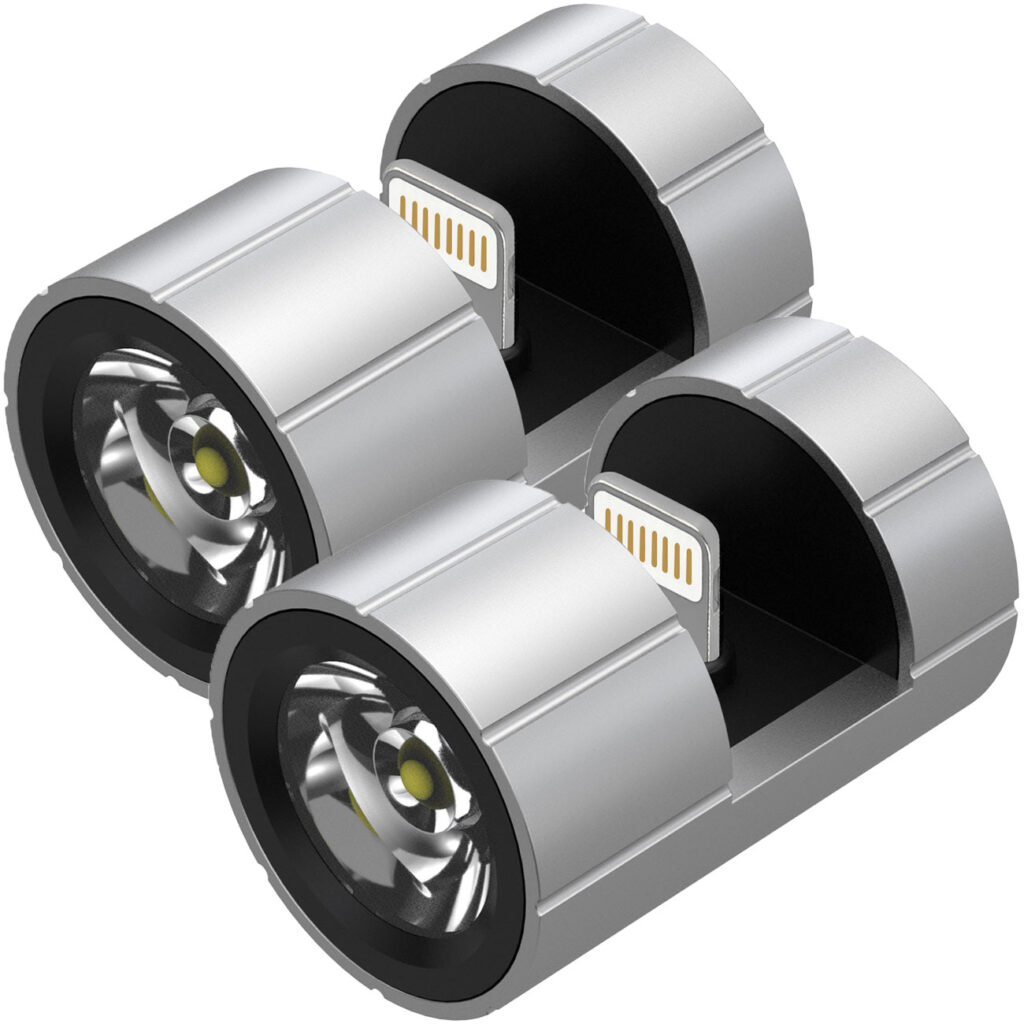 2er-Set Smartphone-Ansteck-Taschenlampe, Lightning-Anschluss, 280 lm