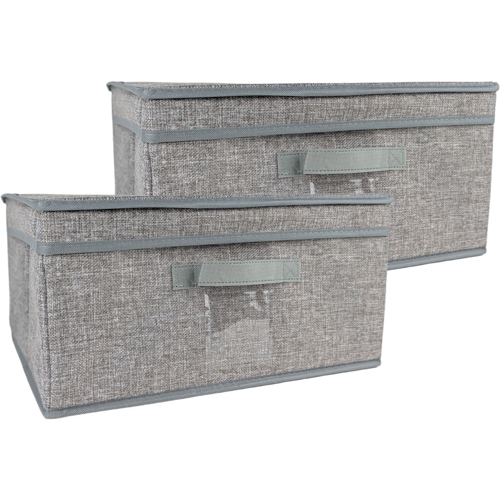 2er-Set Aufbewahrungsbox mit Deckel, Textil, faltbar, 39x28x19cm, grau