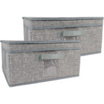2er-Set Aufbewahrungsbox mit Deckel, Textil, faltbar, 39x28x19cm, grau