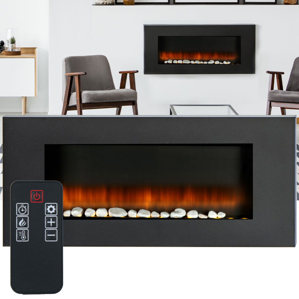 Wandheizung 2000W mit realistischem LED-Flammeneffekt, Thermostat & Timer
