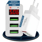 Multi-Port Ladegerät mit 3 USB-Ports & LED-Display, je 5 V / 2,4 A