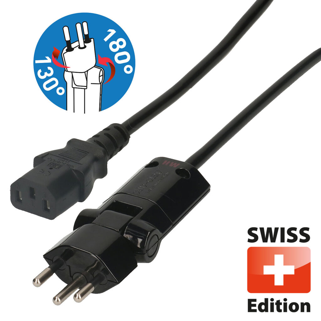 Apparatekabel mit Clip-Clap Stecker Typ12 auf Kupplung C13, 2m schwarz