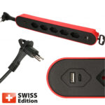 Steckdosenleiste, 5 x T13, 1 USB Typ A, 1 USB Typ C, rot und schwarz Steckdosenleiste, 5 x T13, 1 USB Typ A, 1 USB Typ C, rot und schwarz