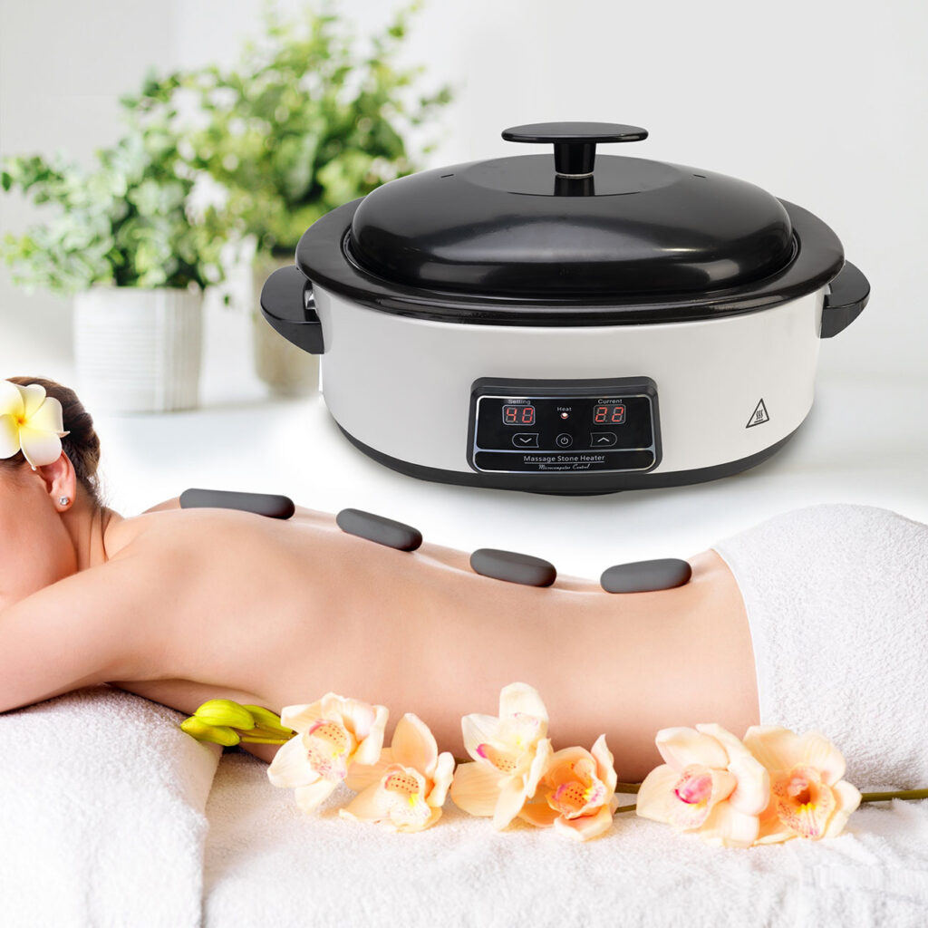 Hot Stone Massage-Set mit digitaler Steuerung, Wärmegerät mit 23 Natursteinen