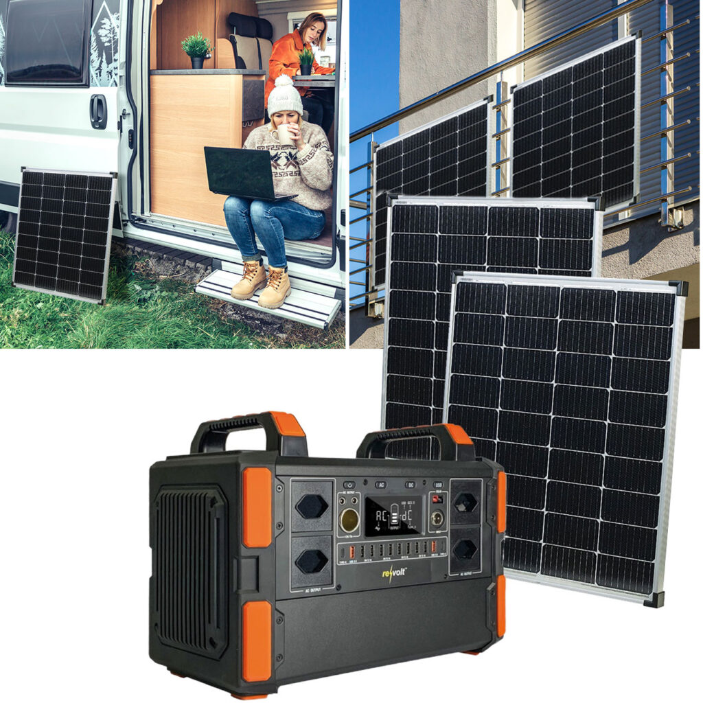 Powerstation & Solar-Konverter mit zwei 110-W-Solarpanel, 327Ah/1048Wh, 1000W