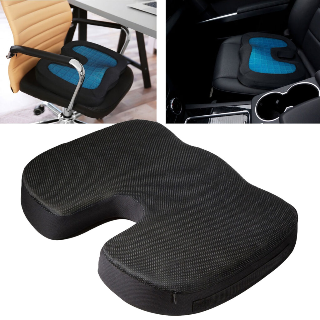 Sitzkissen mit Memory-Foam, ergonomisches Bürokissen mit Gel-Einlage, 45 x 36 x 7 cm 