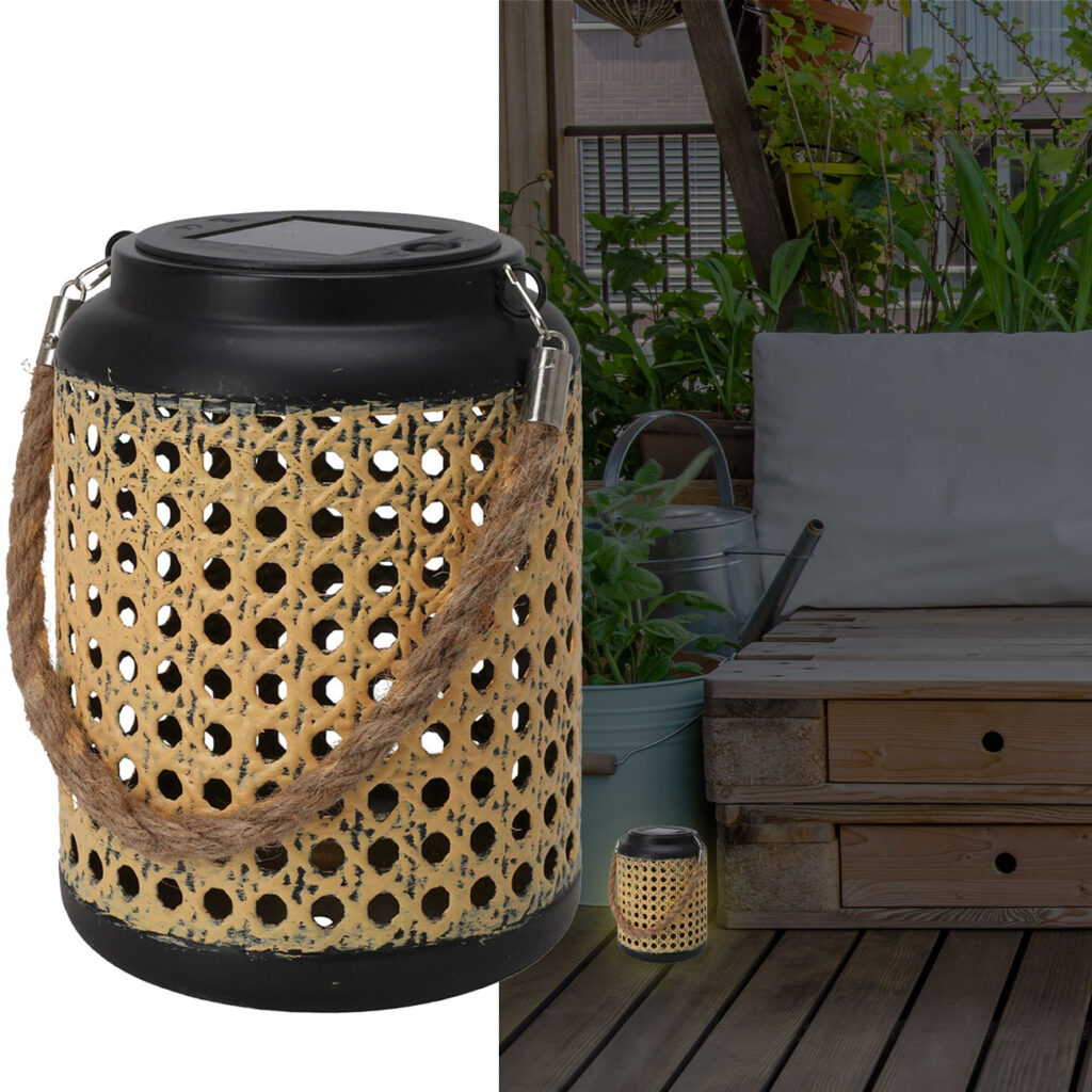 LED Gartenlaterne in Rattanoptik mit Seilkordel, Solar, Ø 12 x H 16 cm