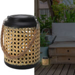 LED Gartenlaterne in Rattanoptik mit Seilkordel, Solar, Ø 12 x H 16 cm