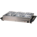 Elektrischer Speisewärmer mit Heizplatte und 3 Behälter, Edelstahl