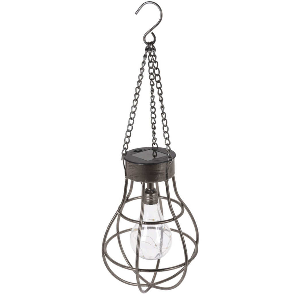 Solar-Pendelleuchte aus Metall, industrieller Look, inkl. Haken, 18,5 x 18,5 x 27 cm