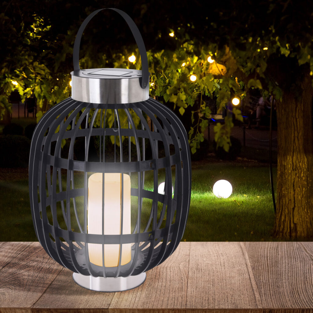 Solar-Gartenampel in Rattan-Optik, inkl. weisser LED Kerze, 35 x 45 cm