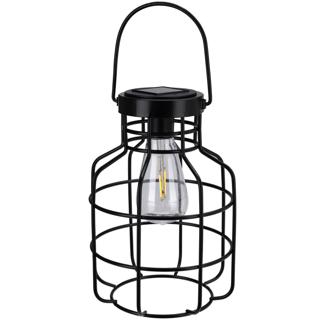 Draht Solarlaterne, schwarz, Metall, inkl. Griff, 20 x 24 cm