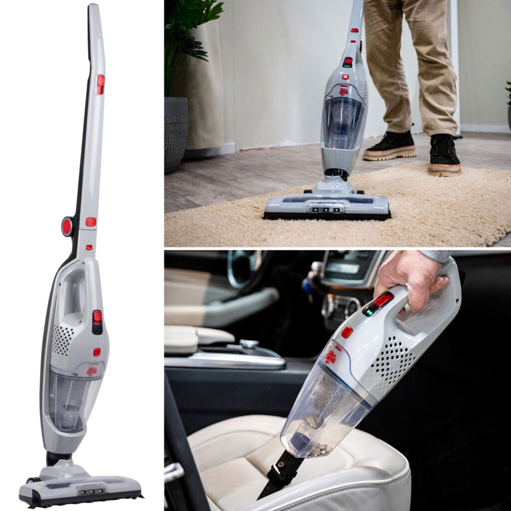 Kabelloser Staubsauger beutellos, Akku Staubsauger mit Handfunktion, weiss, rot, anthrazit