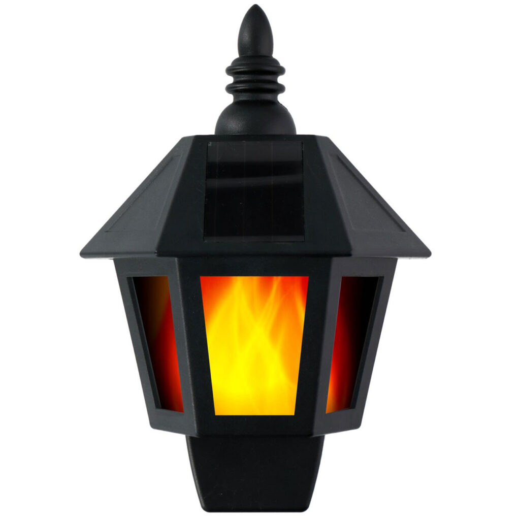 Solar-Wandlaterne mit Flammen-Effekt, Wandleuchte Solar, schwarz, 19,5 x 10 x 27,5 cm