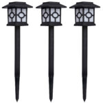 Solarlampen 3er-Set Dämmerungssensor, Gartenleuchten mit Erdspiess, je 8,5 x 8,5 x 37 cm