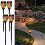 LED Solar Gartenlaterne Flammen-Effekt, 4er Set, Solarfackeln, 74 cm