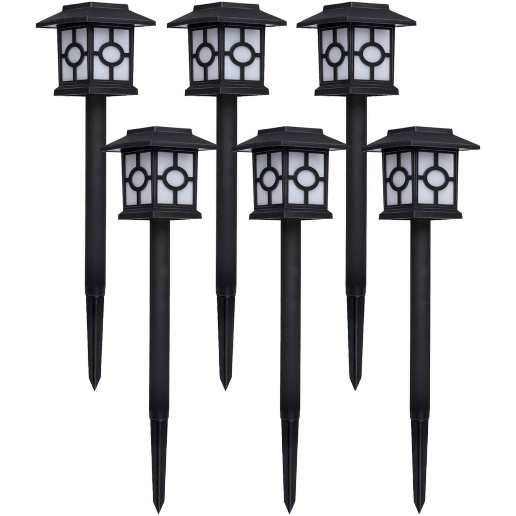 Solarlampen 6er-Set Dämmerungssensor, Gartenleuchten mit Erdspiess, je 8,5 x 8,5 x 37 cm