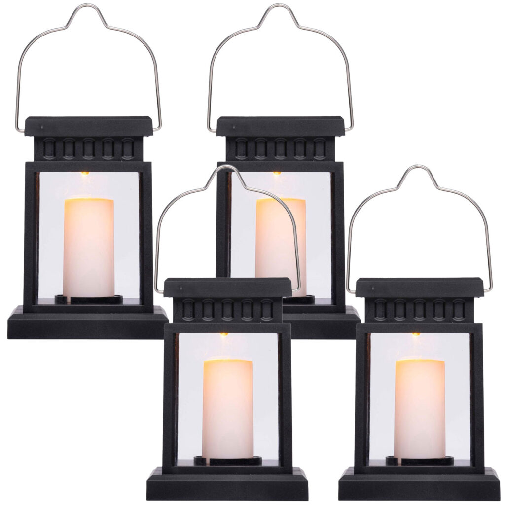Solarlaterne mit Kerzenschein-Effekt, 4er-Set Gartenleuchte, schwarz, 8 x 13 x 9 cm