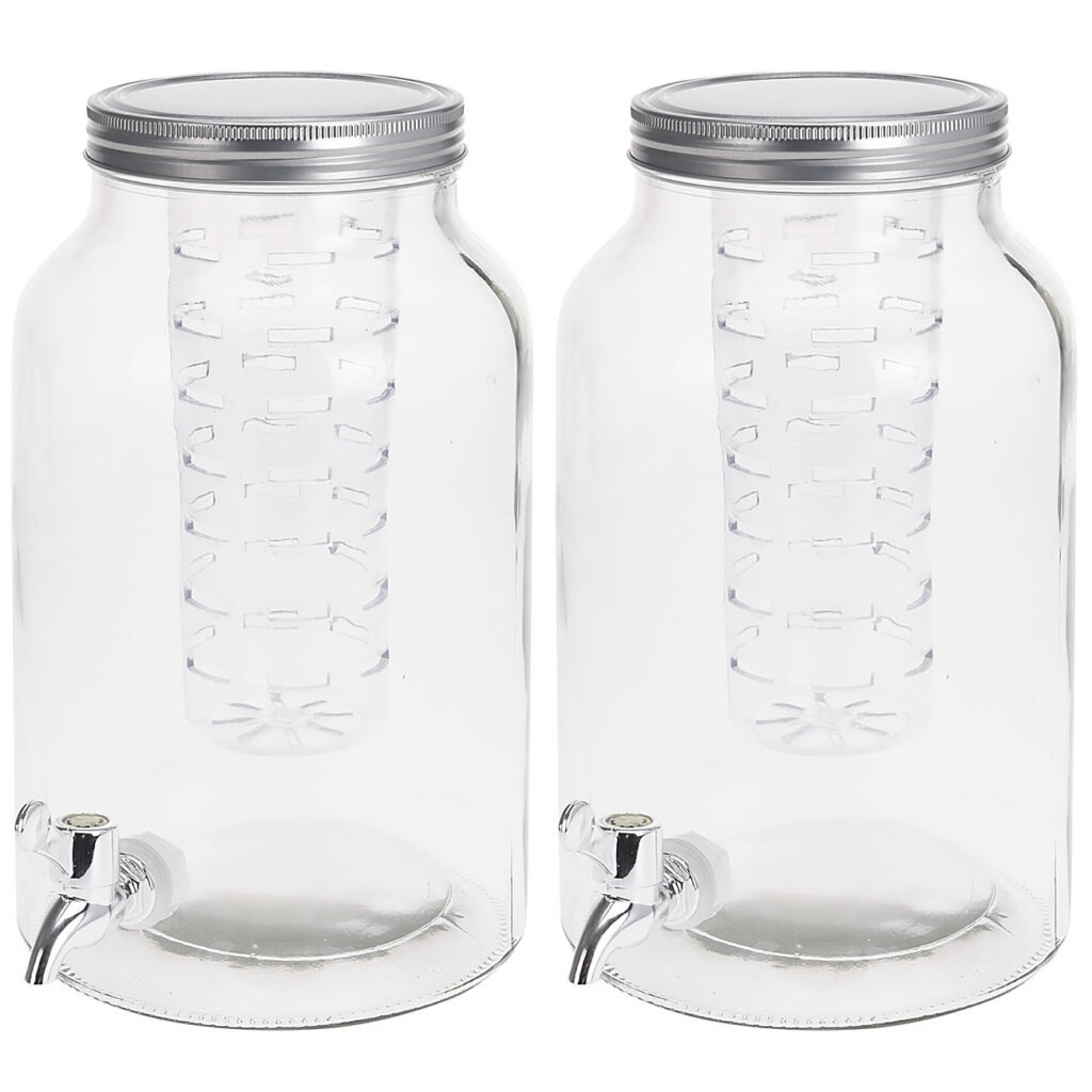 2er-Set Getränkespender aus Glas mit Einsatz und Zapfhahn, 4 Liter