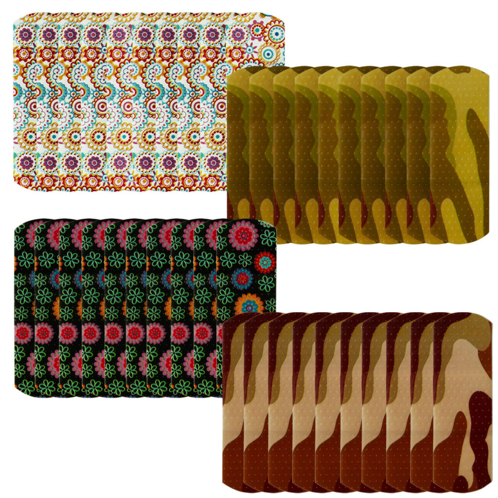 Kinderpflasterset, 40-tlg, 4 bunte Farben und Muster, steril, 5,6 x 1,9 cm