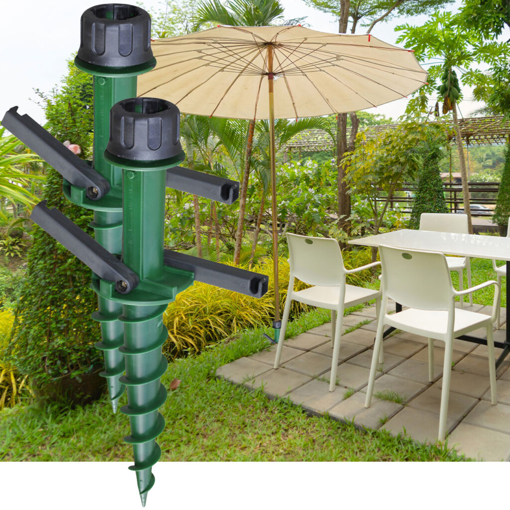 2er-Set Schirmständer mit Erdschraube, Schirmständer, 44 cm lang, grün und schwarz