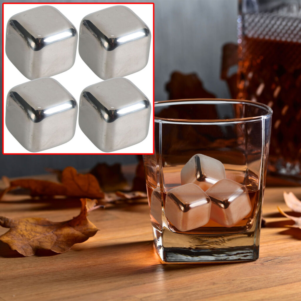 4er-Set Kühlsteine aus Edelstahl für Whisky & Co.