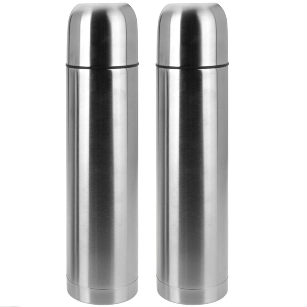 2er-Set Edelstahl-Isolierflasche mit Becher im Deckel 1,0 l