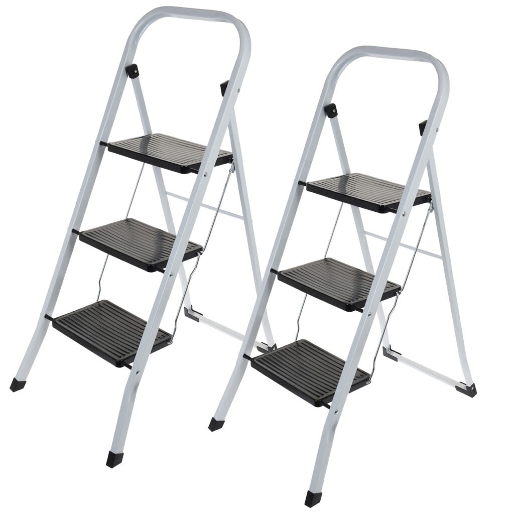 2er-Set Klappbare Trittleiter, mit drei Stufen, bis 125 kg