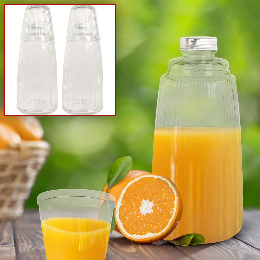 2er-Set Glasflasche mit Trinkglas, 1 L