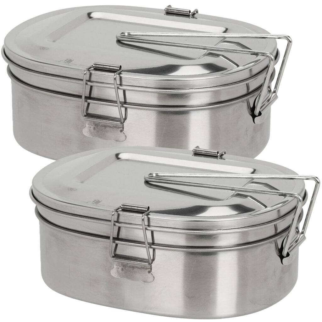 2er-Set Lunchbox aus Edelstahl, inkl. Deckel und Haltegriff, 18 x 14 x 7,5 cm