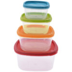 4er-Set Vorratsdosen mit bunten Deckeln, stapelbar
