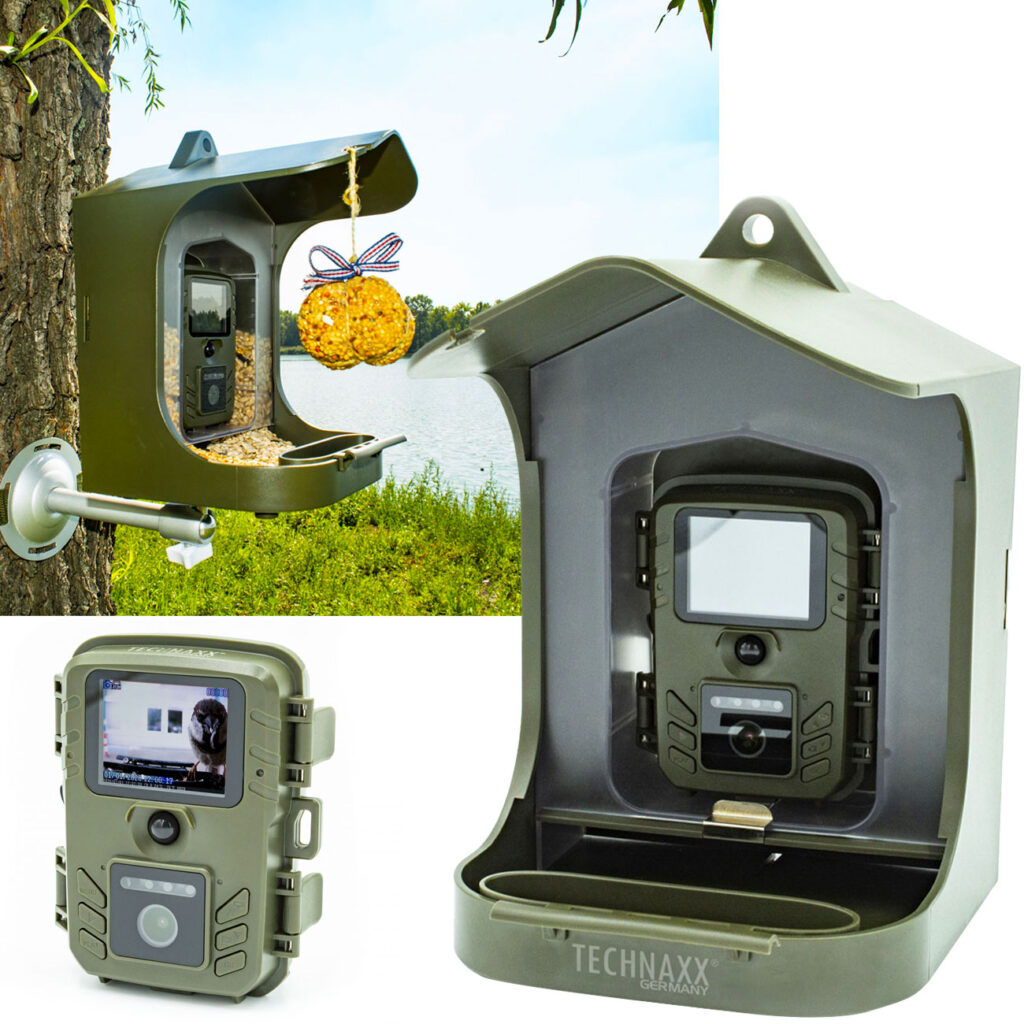 Outdoor-Vogelkamera, PIR, mit Futterbehälter und Wasserbecken, IP56