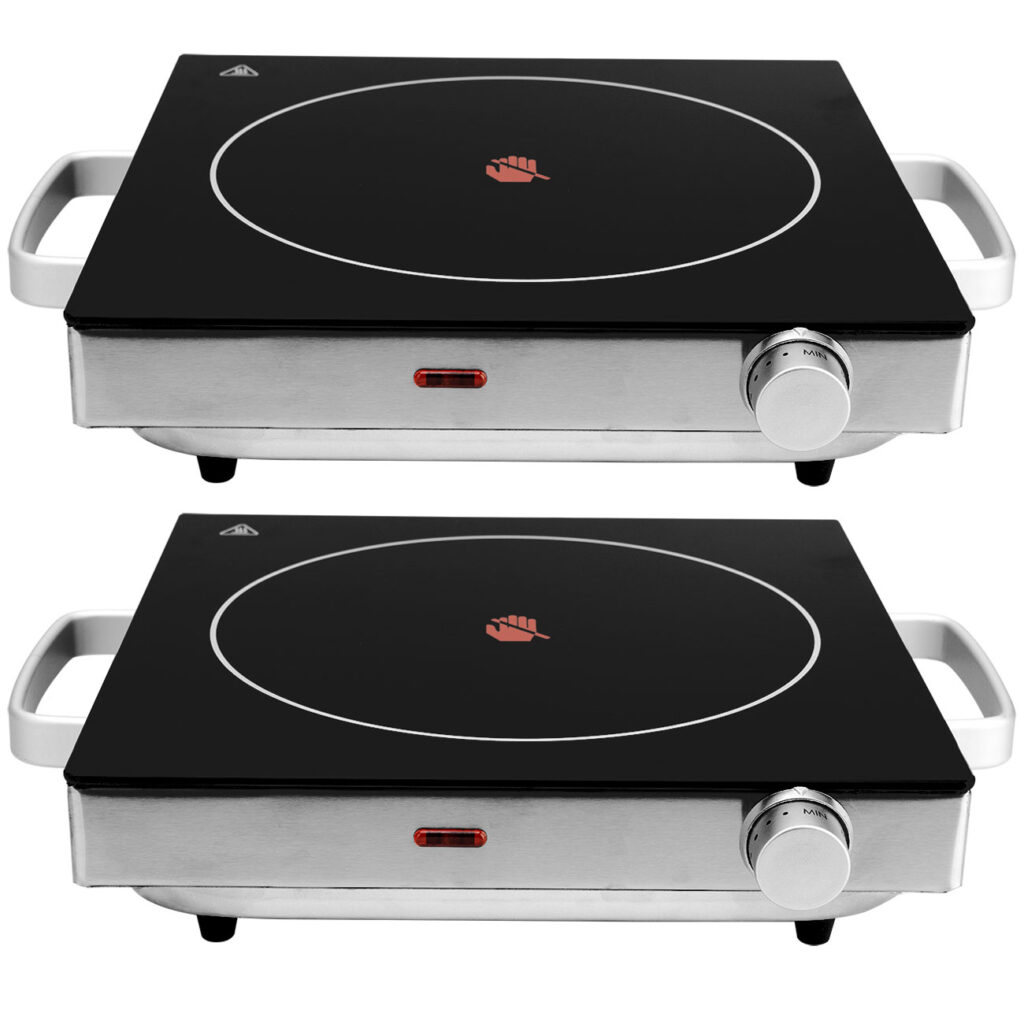 2er-Set Mobile Glaskeramik-Kochplatte mit Infrarot-Wärme, Ø 20 cm, 2.000 Watt