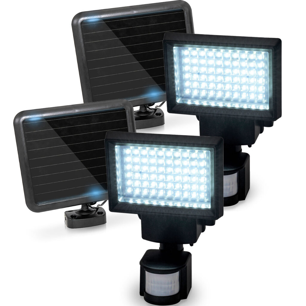 2er-Set LED-Wand-Fluter mit Solarpanel und Bewegungssensor, 600 Lumen, 12 W