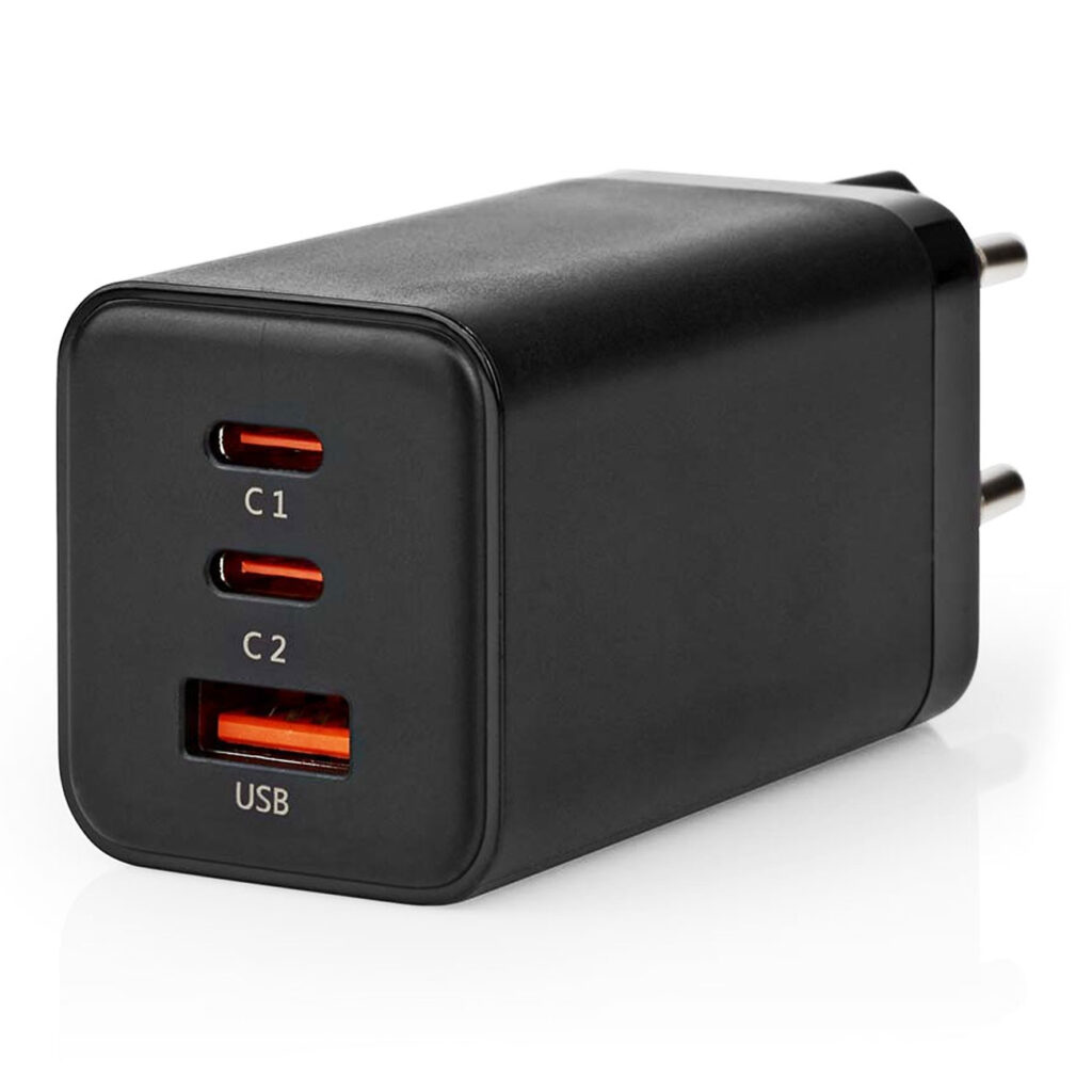 USB-GaN-Netzladegerät, USB-C und USB-A, Schnellladefunktion, schwarz