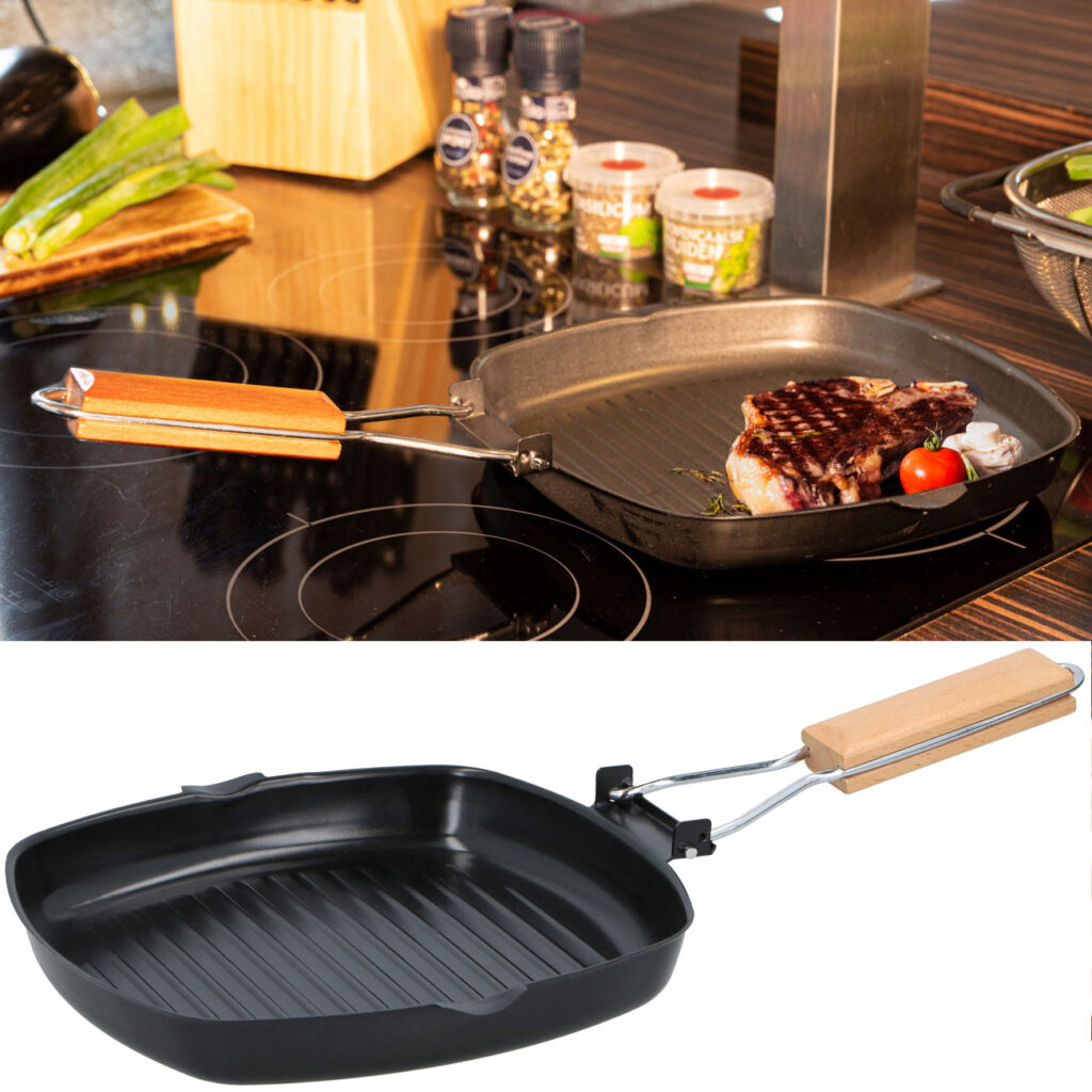 Grill-Pfanne mit klappbarem Holzgriff, Ø 24 cm