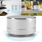 Bluetooth Lautsprecher, 360° Surround-Sound, silber, Musikbox, Ø 7 cm