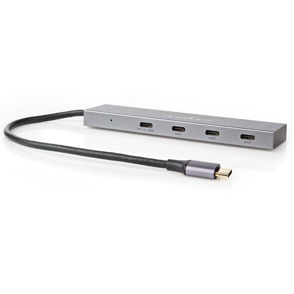 4 Port USB-C Hub, USB-C male auf 4 USB-C female, 1x PD3.0, Aluminiumgehäuse