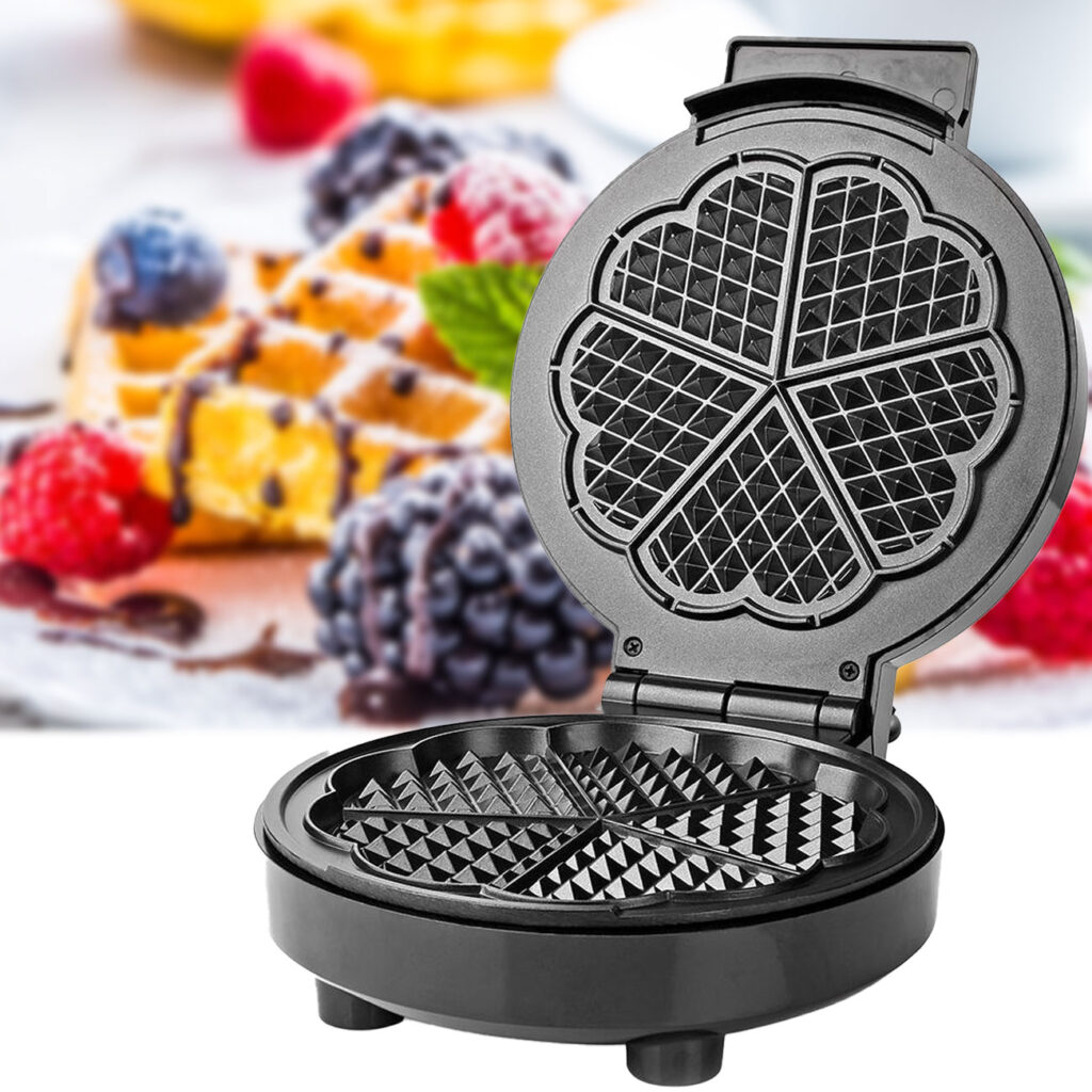 Waffeleisen mit Temperaturregelung, Antihaftbeschichtung, Herzwaffeln, Ø 19 cm, 1000 W