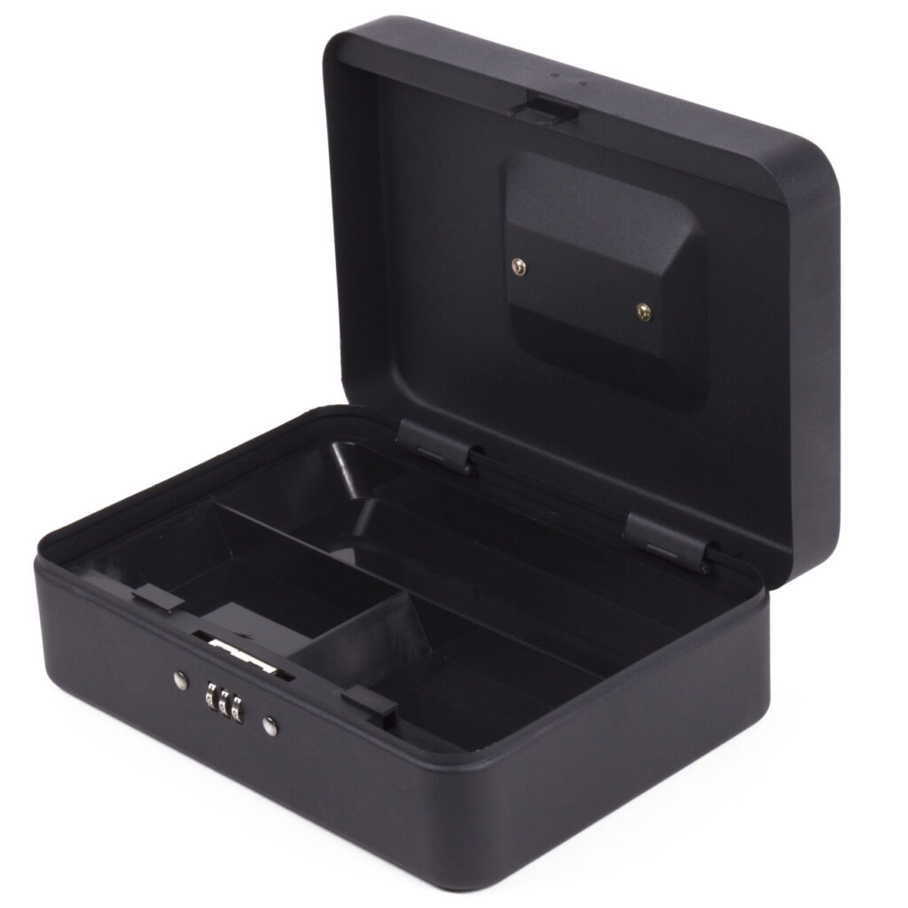 Geldkassette mit Kombi-Schloss, mehrere Fächer, 25 x 18 x 9 cm