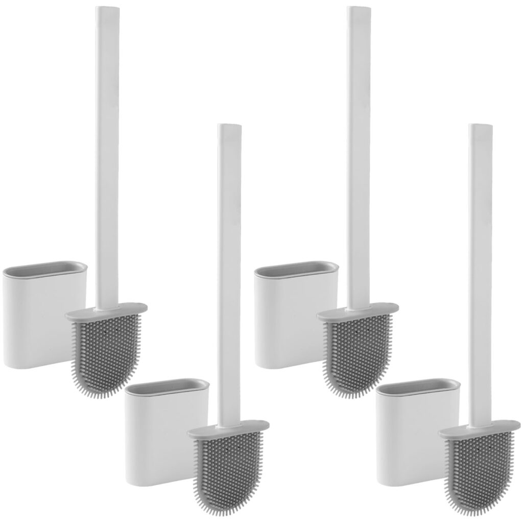 4er-Set WC-Bürste mit Silikonborsten inkl. Bürstenhalter, weiss/grau