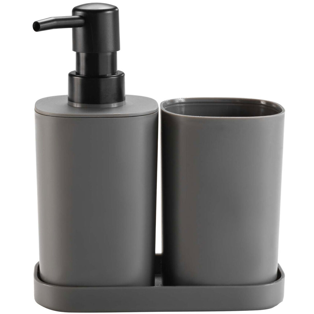 Badezimmer-Set mit Seifenspender, Becher, Schale, anthrazit